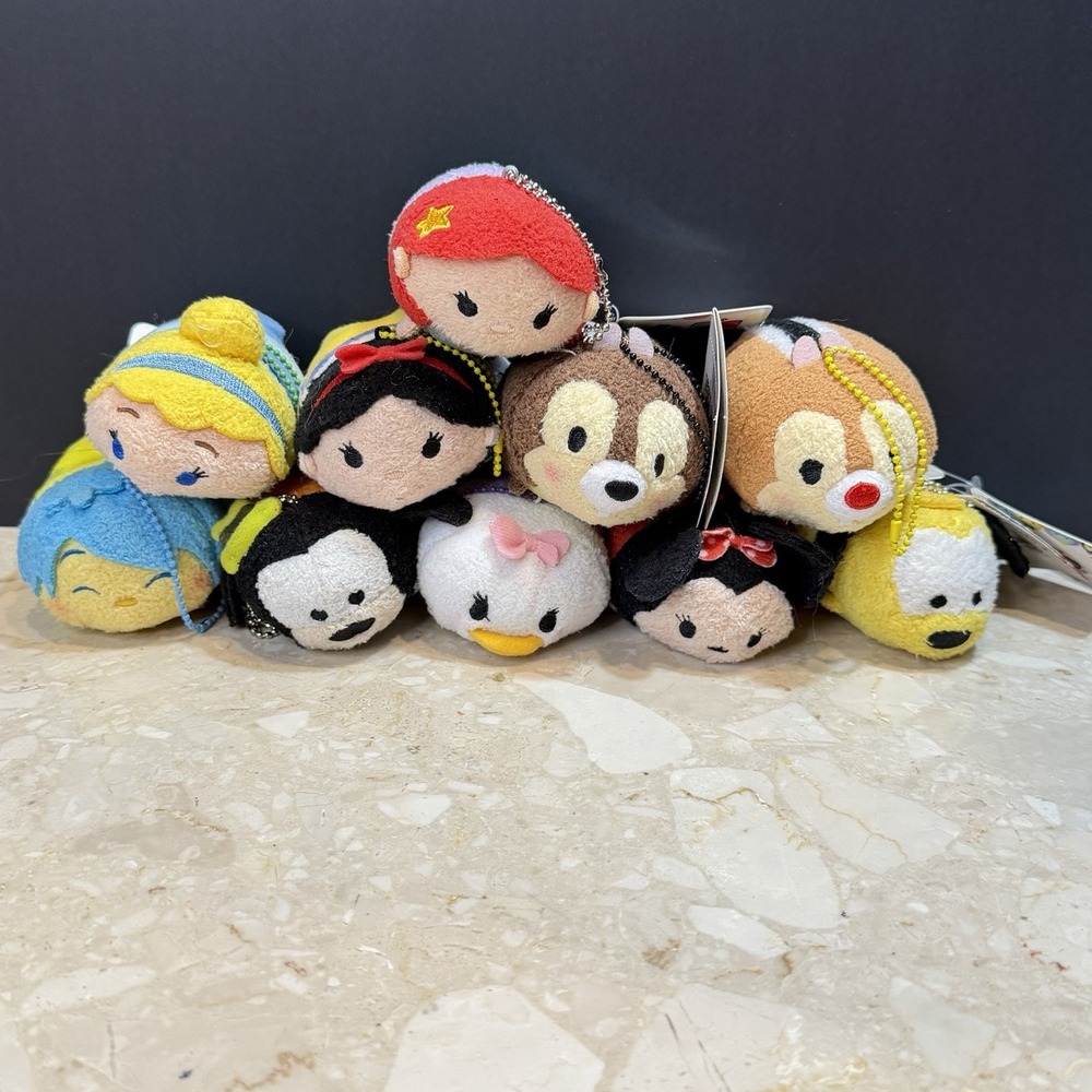 Disney Store Japan Tsum Tsum Plush Keychain Lot of 10 Minnie Chip Dale Princess